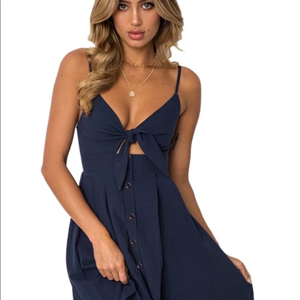 Ecowish, navy blue tie front dress